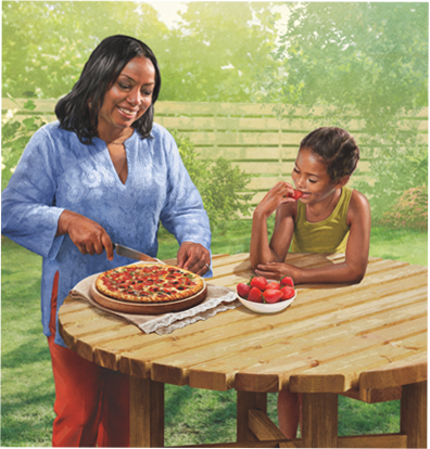 Mother and daughter eating